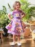 Платье для девочки нарядное БУШОН ST31, стиляги цвет сирень/желтый пояс сирень, принт цветы 