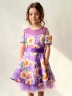Платье для девочки нарядное БУШОН ST31, стиляги цвет сирень/желтый пояс сирень, принт цветы 
