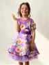 Платье для девочки нарядное БУШОН ST31, стиляги цвет сирень/желтый пояс сирень, принт цветы 