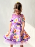 Платье для девочки нарядное БУШОН ST31, стиляги цвет сирень/желтый пояс сирень, принт цветы 
