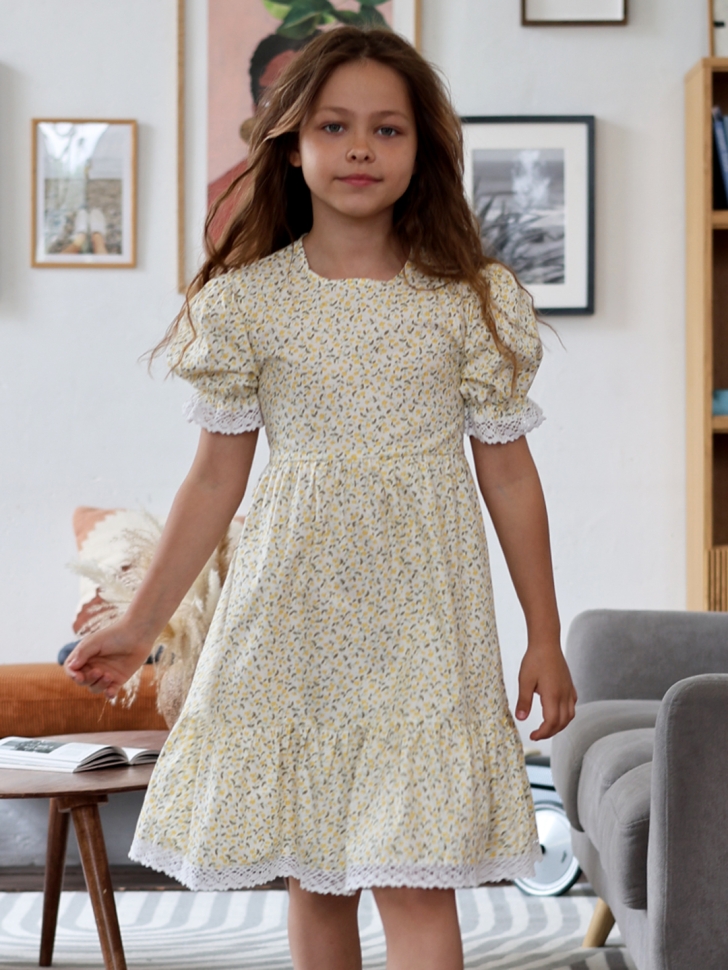 Платье для девочки прованс БУШОН XB881, цвет белый/желтый цветы