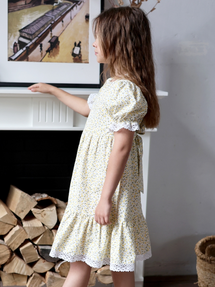 Платье для девочки прованс БУШОН XB881, цвет белый/желтый цветы