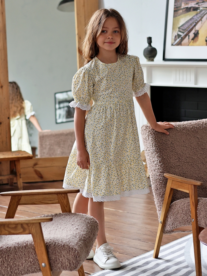 Платье для девочки прованс БУШОН XB881, цвет белый/желтый цветы