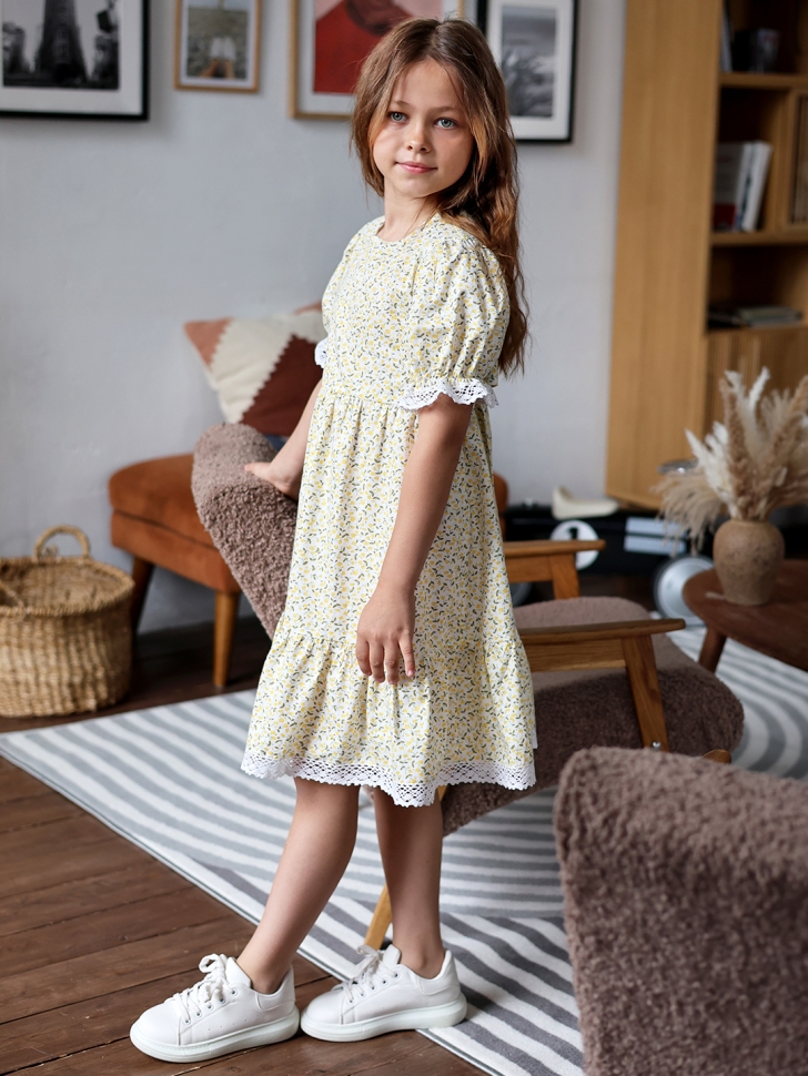 Платье для девочки прованс БУШОН XB881, цвет белый/желтый цветы