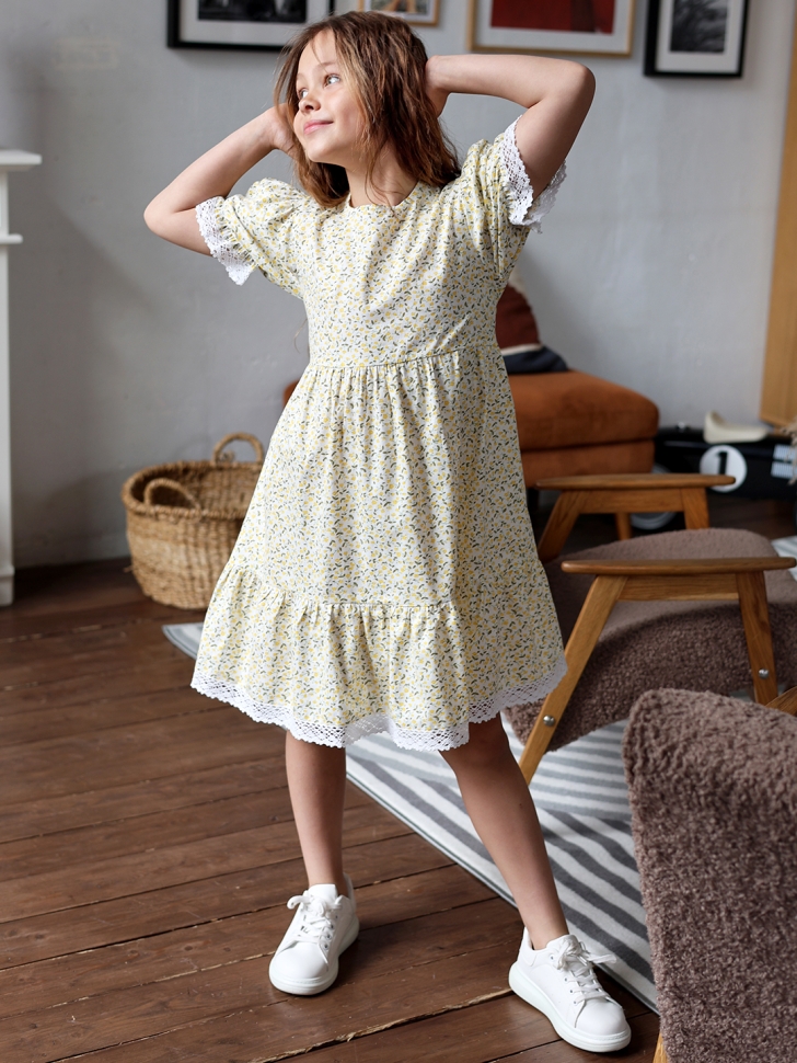 Платье для девочки прованс БУШОН XB881, цвет белый/желтый цветы