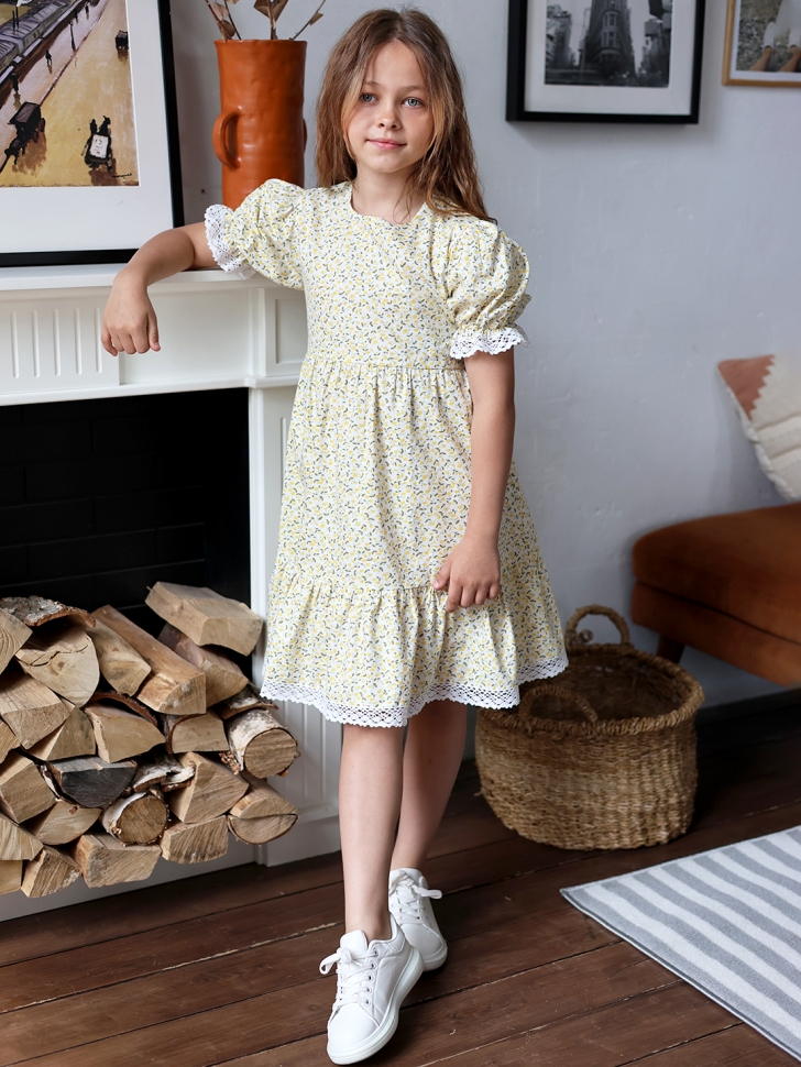Платье для девочки прованс БУШОН XB881, цвет белый/желтый цветы