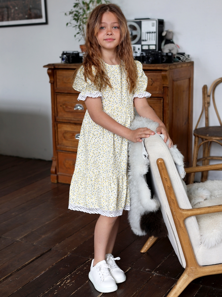 Платье для девочки прованс БУШОН XB881, цвет белый/желтый цветы