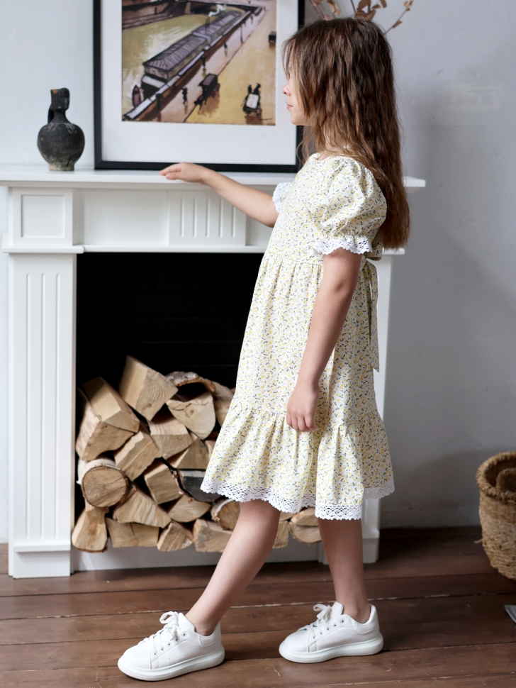 Платье для девочки прованс БУШОН XB881, цвет белый/желтый цветы