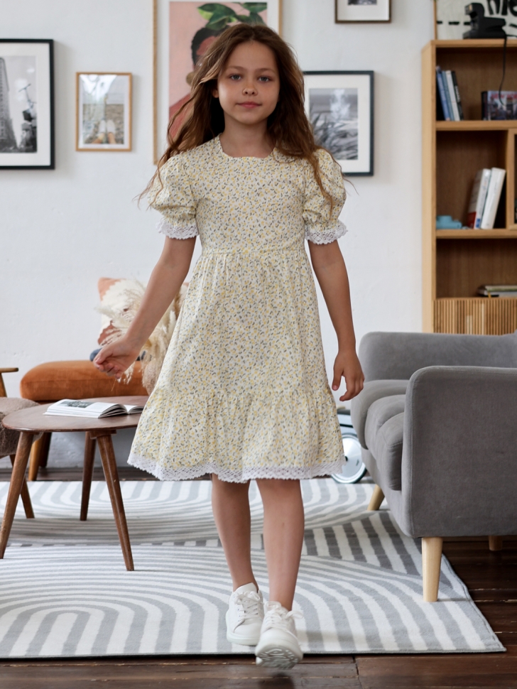 Платье для девочки прованс БУШОН XB881, цвет белый/желтый цветы