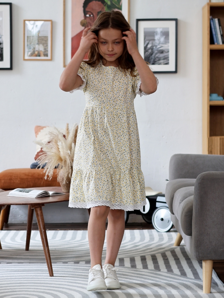 Платье для девочки прованс БУШОН XB881, цвет белый/желтый цветы