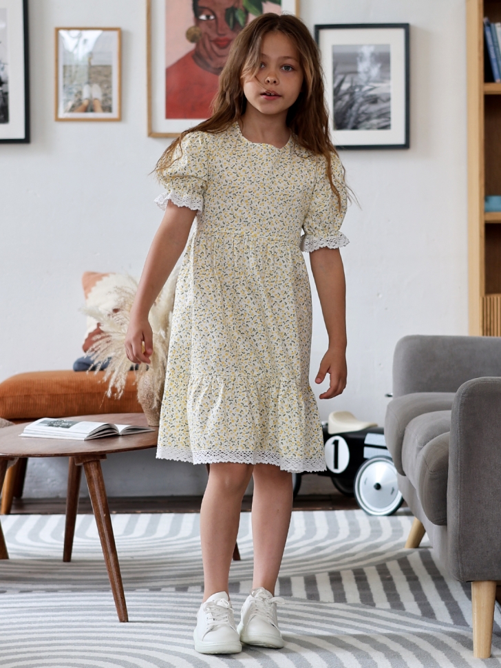 Платье для девочки прованс БУШОН XB881, цвет белый/желтый цветы