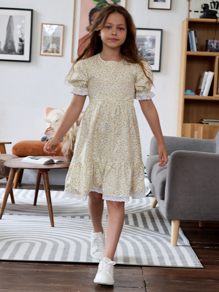 Платье для девочки прованс БУШОН XB881, цвет белый/желтый цветы