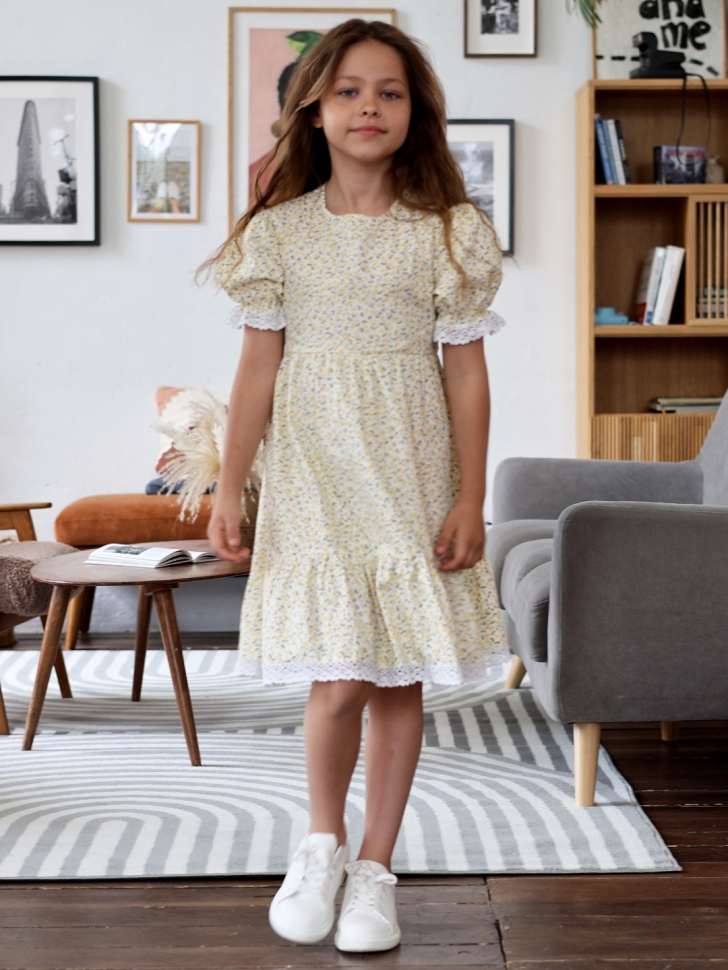 Платье для девочки прованс БУШОН XB881, цвет белый/желтый цветы
