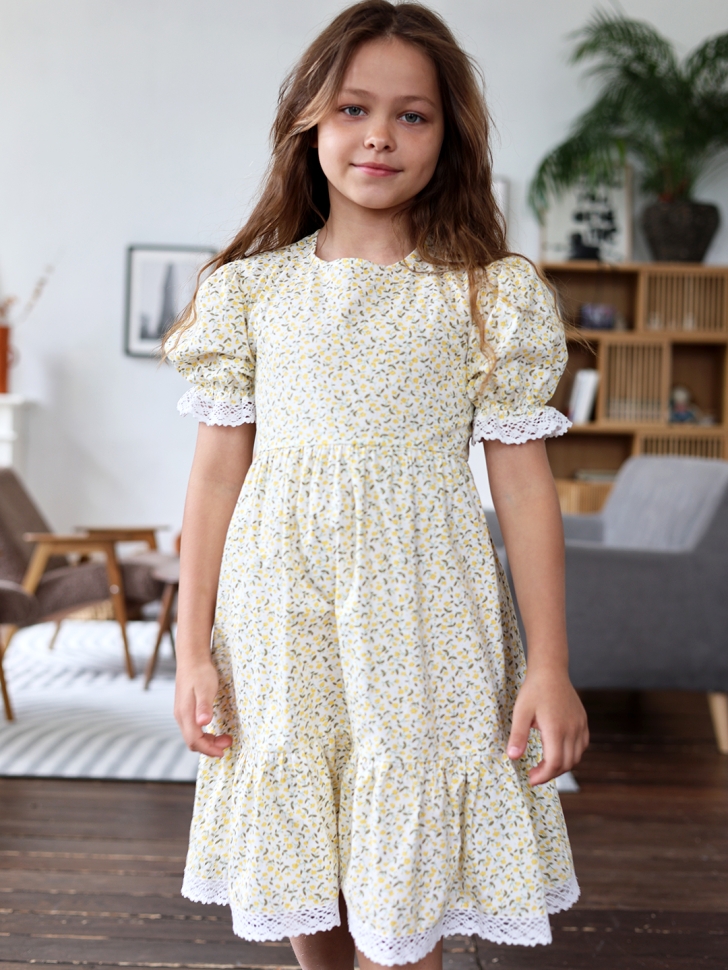 Платье для девочки прованс БУШОН XB881, цвет белый/желтый цветы
