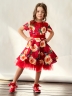 Платье для девочки нарядное БУШОН ST31, стиляги цвет красный/желтый пояс красный, принт цветы 
