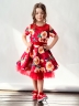 Платье для девочки нарядное БУШОН ST31, стиляги цвет красный/желтый пояс красный, принт цветы 