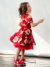Платье для девочки нарядное БУШОН ST31, стиляги цвет красный/желтый пояс красный, принт цветы 
