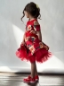 Платье для девочки нарядное БУШОН ST31, стиляги цвет красный/желтый пояс красный, принт цветы 