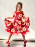 Платье для девочки нарядное БУШОН ST31, стиляги цвет красный/желтый пояс красный, принт цветы 