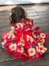 Платье для девочки нарядное БУШОН ST31, стиляги цвет красный/желтый пояс красный, принт цветы 