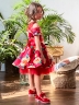 Платье для девочки нарядное БУШОН ST31, стиляги цвет красный/желтый пояс красный, принт цветы 