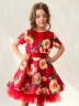 Платье для девочки нарядное БУШОН ST31, стиляги цвет красный/желтый пояс красный, принт цветы 