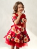 Платье для девочки нарядное БУШОН ST31, стиляги цвет красный/желтый пояс красный, принт цветы 