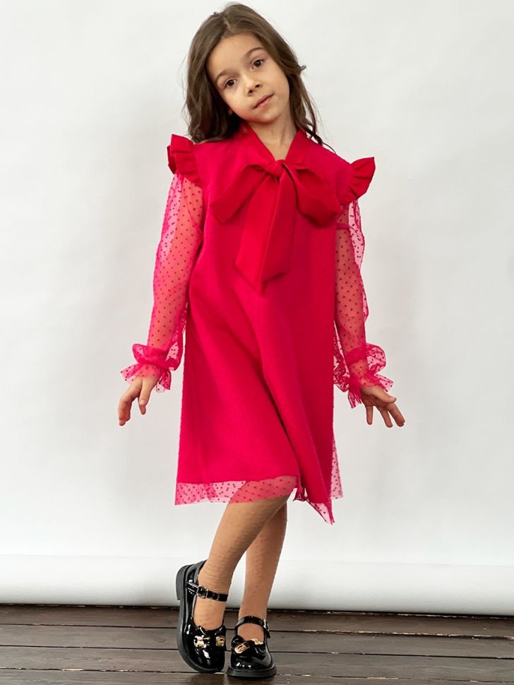 Платье для девочки нарядное БУШОН ST50, отделка фатин, цвет фуксия 