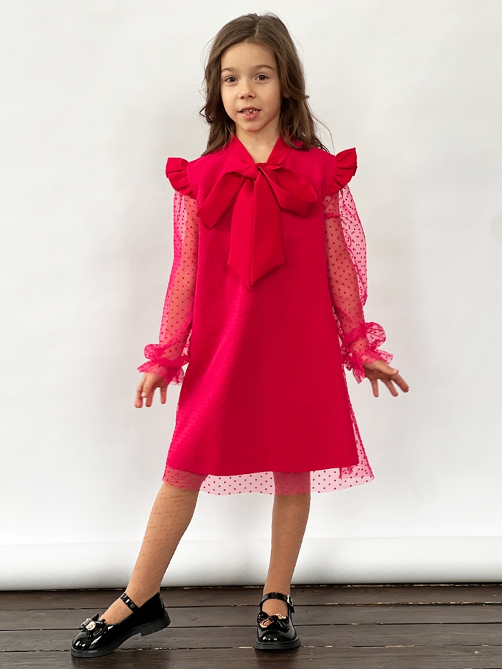 Платье для девочки нарядное БУШОН ST50, отделка фатин, цвет фуксия 