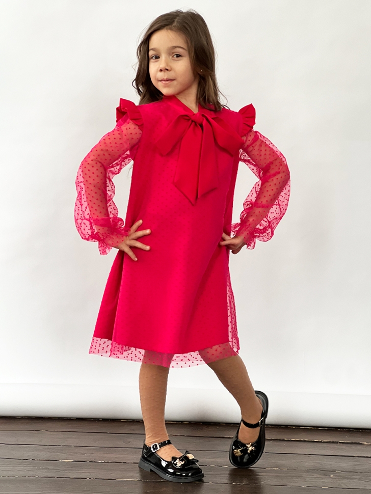 Платье для девочки нарядное БУШОН ST50, отделка фатин, цвет фуксия 