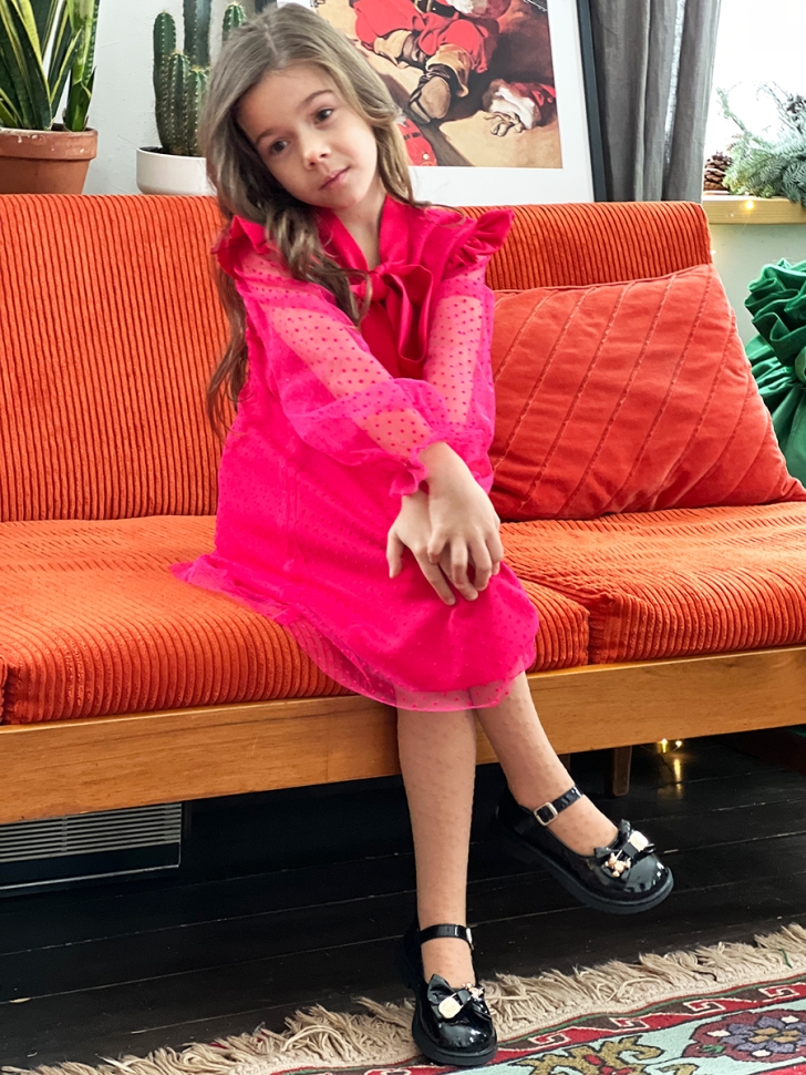 Платье для девочки нарядное БУШОН ST50, отделка фатин, цвет фуксия 