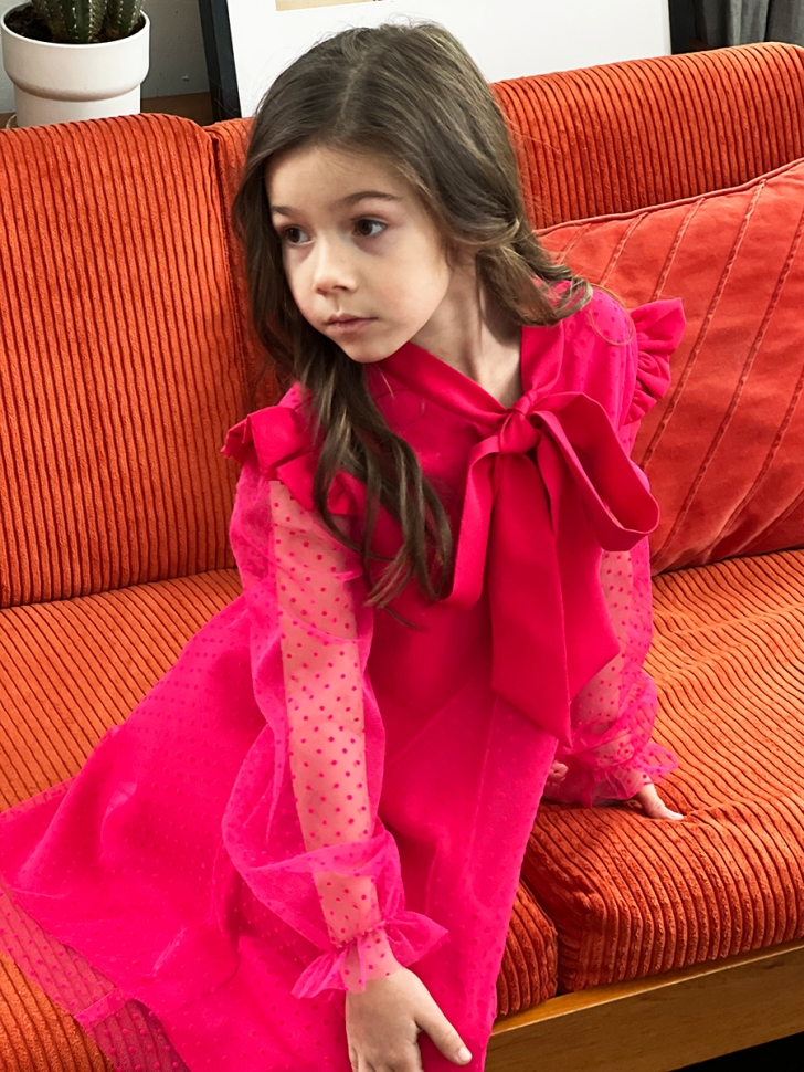 Платье для девочки нарядное БУШОН ST50, отделка фатин, цвет фуксия 