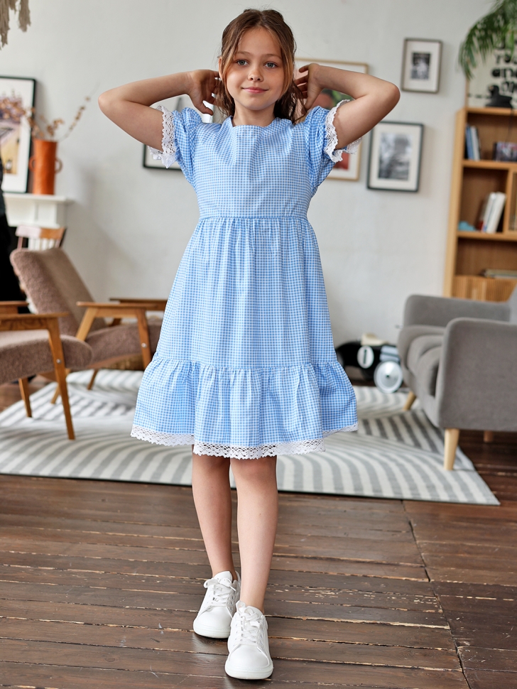 Платье для девочки прованс БУШОН XB881, цвет голубой/белый клетка