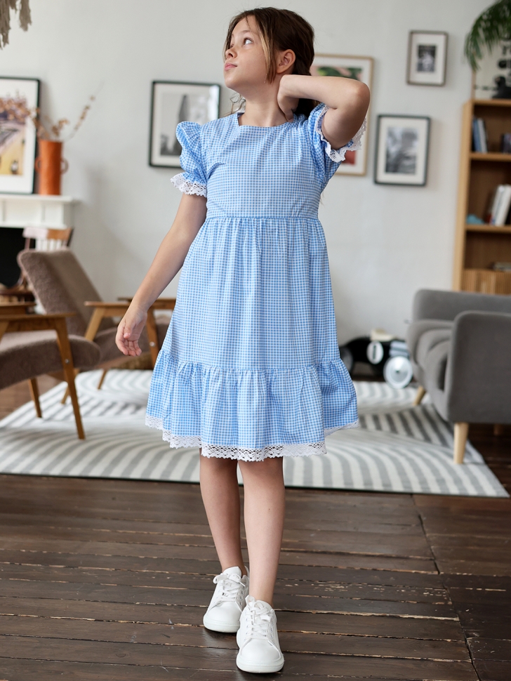 Платье для девочки прованс БУШОН XB881, цвет голубой/белый клетка