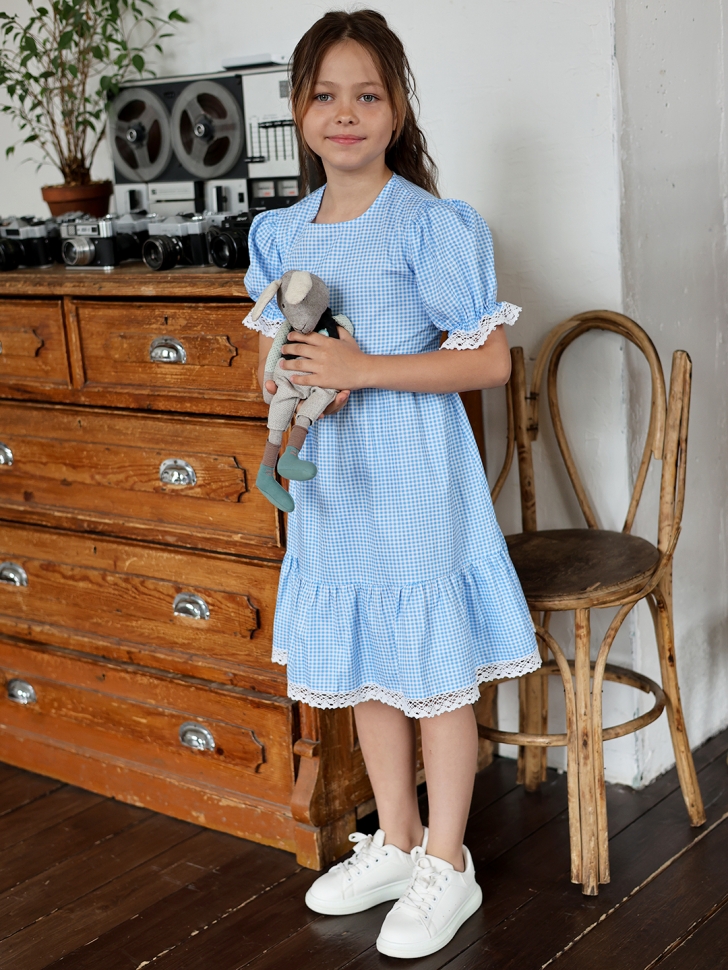 Платье для девочки прованс БУШОН XB881, цвет голубой/белый клетка