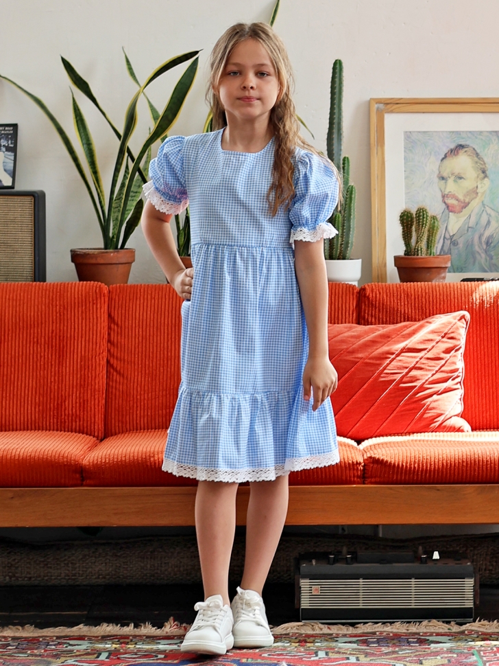 Платье для девочки прованс БУШОН XB881, цвет голубой/белый клетка