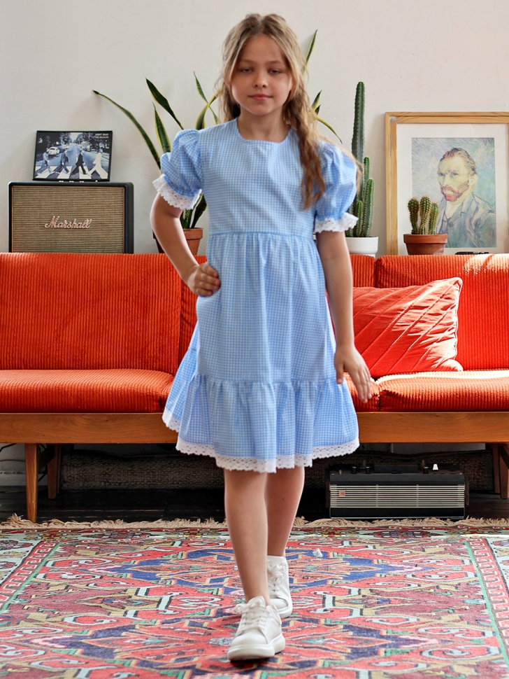 Платье для девочки прованс БУШОН XB881, цвет голубой/белый клетка