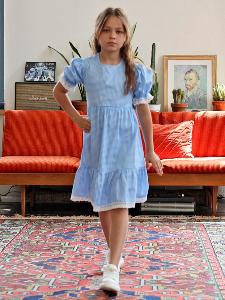 Платье для девочки прованс БУШОН XB881, цвет голубой/белый клетка