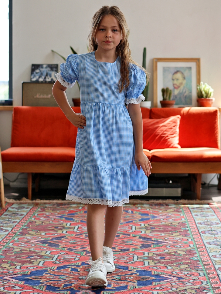 Платье для девочки прованс БУШОН XB881, цвет голубой/белый клетка