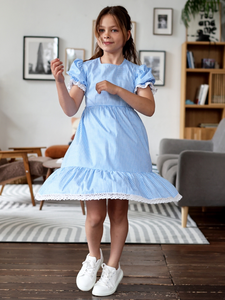 Платье для девочки прованс БУШОН XB881, цвет голубой/белый клетка