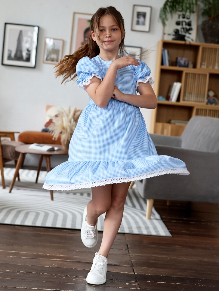 Платье для девочки прованс БУШОН XB881, цвет голубой/белый клетка