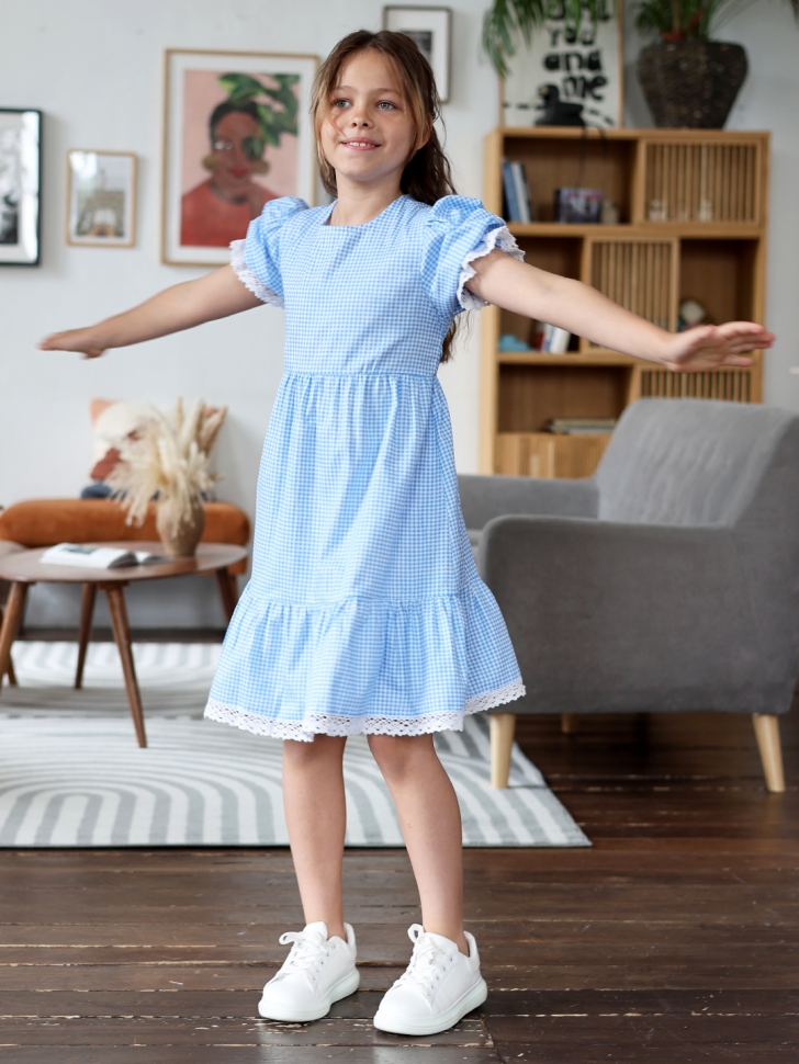 Платье для девочки прованс БУШОН XB881, цвет голубой/белый клетка
