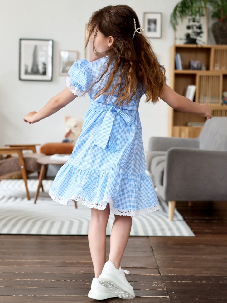 Платье для девочки прованс БУШОН XB881, цвет голубой/белый клетка