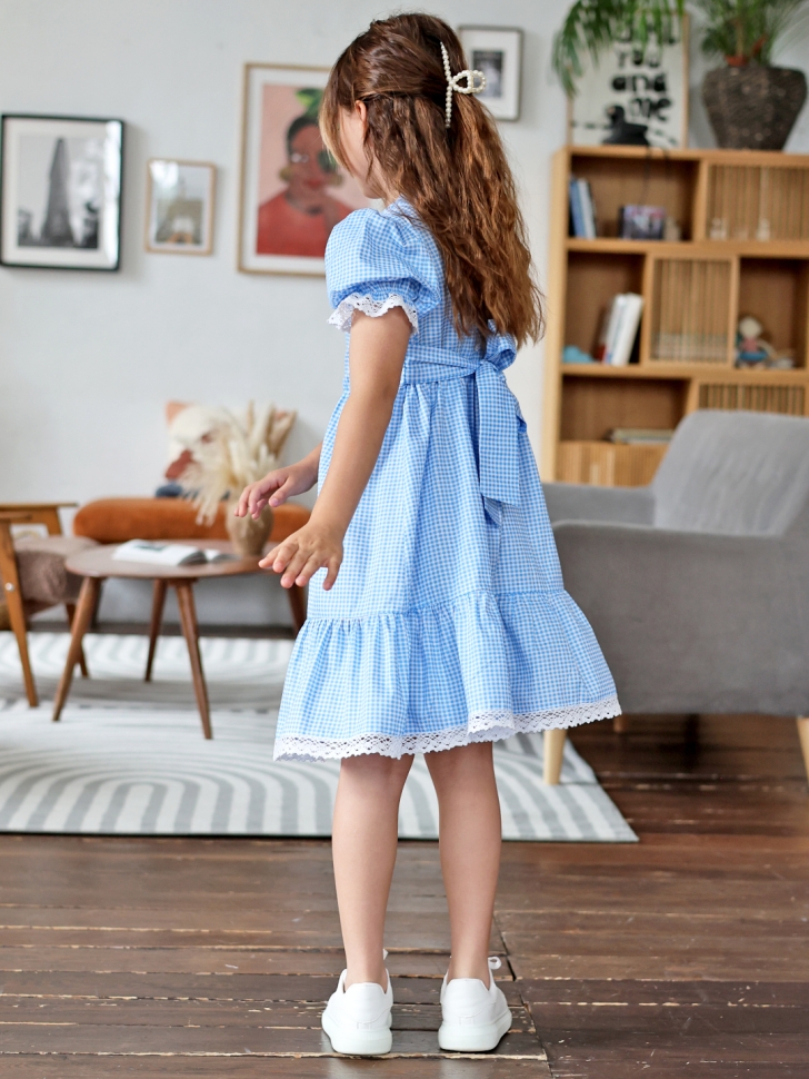Платье для девочки прованс БУШОН XB881, цвет голубой/белый клетка