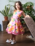 Платье для девочки нарядное БУШОН ST30, стиляги цвет розовый/желтый пояс бирюзовый, принт цветы