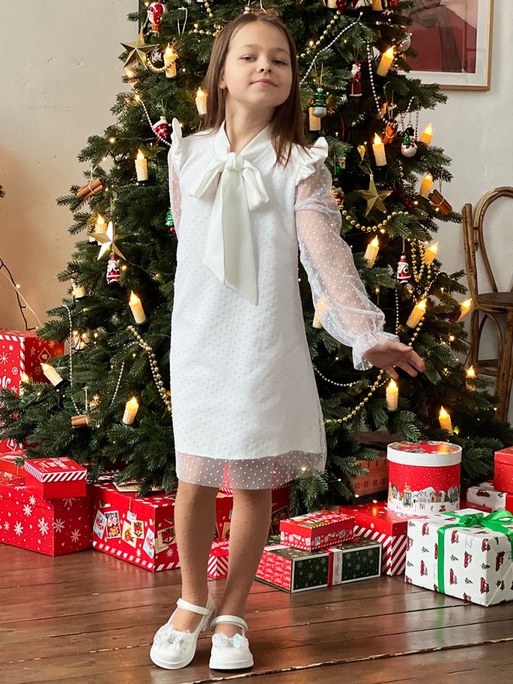 Платье для девочки нарядное БУШОН ST50, цвет белый 