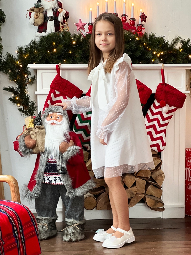 Платье для девочки нарядное БУШОН ST50, цвет белый 