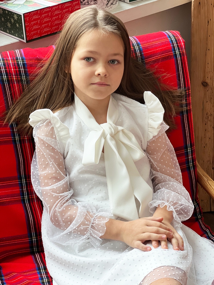 Платье для девочки нарядное БУШОН ST50, цвет белый 