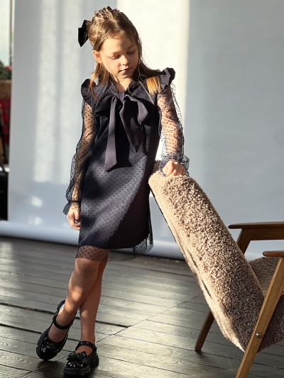 Платье для девочки нарядное БУШОН ST50, отделка фатин, цвет темно-синий