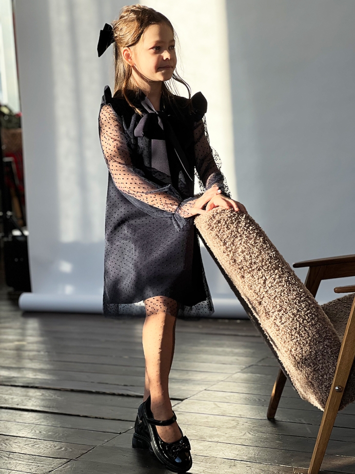 Платье для девочки нарядное БУШОН ST50, отделка фатин, цвет темно-синий 